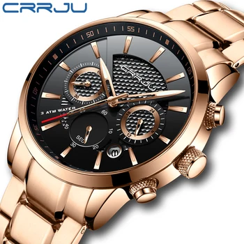 CRRJU 2022 Homens Relógios de Luxo de Moda Desportivo Relógios de pulso Masculino Cronógrafo de Quartzo do Aço Inoxidável Relógio com ponteiros Luminosos