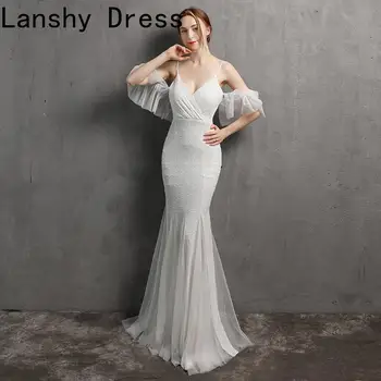 Lanshy Branco Off Ombro Festa De Casamento De Mulheres Sexy Vestido De Alça De Lantejoulas Vestido De Noite Para Mulheres 2022 Longo Vestido De Baile