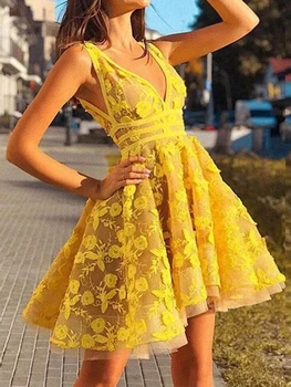 2022 Formal Amarelo Vestido Do Baile De Espaguete Fita Para O Fundo V-Pescoço Applique Vestido De Formatura, Vestidos De Noite Para Mulher Veste De Soirée