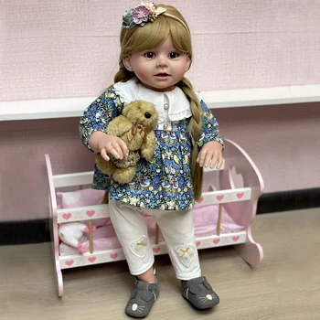 26Inch Renascer Boneca Terminado Artesanal Realistas de Pé, Bebe Reborn Com o Cabelo Longo Reborn Baby Doll Para Crianças, Presentes de Aniversário