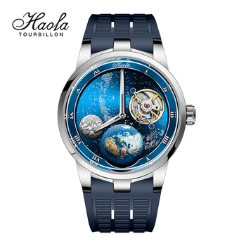 Haofa 1952 Carrossel relógios Mecânicos Para Homens Voando Safira Karrusel Estrelado Mens Watch Reserva de Energia de 80H de Moda de Luxo Azul 0