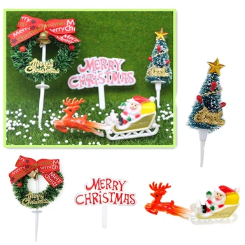 1Set 1:12 Casa de bonecas em Miniatura Feliz Natal Árvore de Natal Guirlanda de Papai Noel Elk Modelo de Ornamento de Jardim Micro Paisagem Decoração Brinquedo