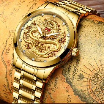 Dragão de ouro observar os Homens Relógio De 2020 Marca de Luxo FNGEEN relógio de Pulso de Aço Dial Diamante Luminoso Quarto Relógio masculino Relógio Masculino