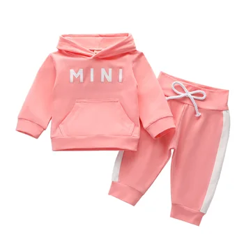 2021 crianças atender a primavera e o outono meninas de mini manga longa camisola cor-de-rosa terno menina de capuz, roupa esportiva ins vento quente da venda