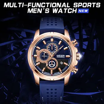 MEGIR Marca 2101 Homens Relógio de Luxo Quartzo Militar Esporte de Silicone Cronógrafo de Negócios de Moda dos Homens Relógios Relógio Masculino