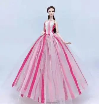 Moda Branco cor-de-Rosa Listrado Vestido de Noiva para a Boneca Barbie com Roupas 1/6 Acessórios Princesa Vestido de Festa Vestido Casa de bonecas Brinquedos de Presente