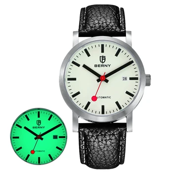BERNY MIYOTA 8215 relógios para Homens Auto-Vento de Luxo Relógio Marca de Topo Luminosa Mecânica Suíço Ferrovia relógio de Pulso 5ATM