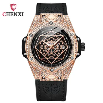 CHENXI de Moda Quartzo Diamante dos Homens Relógios Couro de melhor Marca de Luxo Impermeável Luminosa Homens de Negócios relógio de Pulso Relógio Masculino