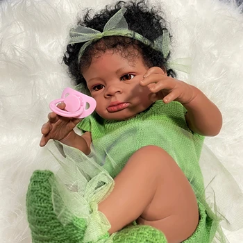 20Inch 50CM Africano-Americano de Boneca Lanny Pele Escura Terminado Reborn Baby Dolls Princesa Menina Preta de Vinil, Pano de Corpo de Recém-nascidos de Brinquedo
