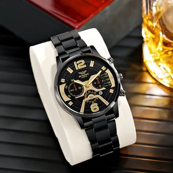 As melhores marcas de Luxo Mens Watch Aço Inoxidável de Quartzo do Calendário relógio de Pulso para Negócios Luminosa Masculino Relógios Presentes Relógio Masculino