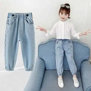 2021 primavera, outono de calças de Brim de Crianças Para as Meninas Crianças Adoráveis demin Calças Casuais Trouses Meninas adolescentes Jeans Para 4 6 8 10 12 14Y