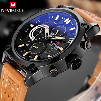 NAVIFORCE Marca de Luxo de Couro Analógicos Quartzo Relógios de Homens de Data da Semana de Moda Militar Relógios de pulso Masculino Relógio Relógio Masculino