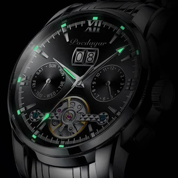 Total Black Mens Relógios De Moda De Topo Da Marca De Luxo De Negócios Relógio Mecânico Automático Casual Relógio À Prova D'Água Relógio Masculino