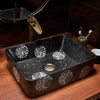 Amarelo Dragão Chinês Antigo pias china lavatório de Cerâmica, bancada de lavatório Pias de Banheiro