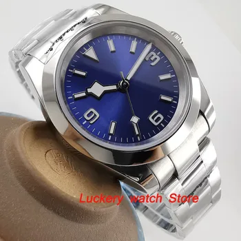 39mm Bliger azul do mostrador luminoso do relógio masculino sapphire vidro polido moldura Automático do relógio de pulso-BA126