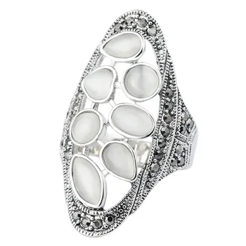2022 Novo de Luxo Opal Ring para as Mulheres do Vintage Casamento Jóias Antigas Tibetano Prata Cinza Cristal Grande Anel de Presentes de Natal