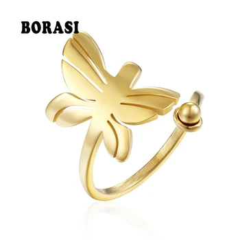 BORASI Vintage Anéis de Borboleta Bowknot Estilo de Anéis Para as Mulheres a Moda Festa Jóias de Presente Cor de Ouro Novos Anéis de Casamento Marcas Novas
