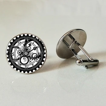 TOPKEEPING Engrenagem de Relógio Vidro de Punho de Vidro Convexo de Negócios botão de Punho de Camisa Jóias Personalizado Particular os Homens do Presente