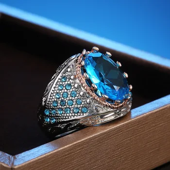 Elegantes Cores Azul Grande Pedra De Strass De Cristal Do Anel Vintage Casamento De Luxo Anéis De Noivado Boêmio Jóias Para As Mulheres Presentes 0