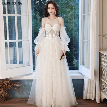 KAUNISSINA Branco Vestido de Noite 2022 Novo e Elegante Vestido Longo para as Mulheres, Festa Formal Vestidos de Uma Linha-Namorada de Vestidos