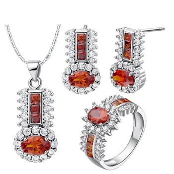 Anel de Luxo das Mulheres Colar Brincos Conjuntos de Jóias SA laranja cristal de moda high-end personalizado terno terno
