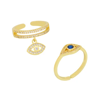 Zirconia cúbico Clássico Olho Mau Anel Ajustável Jóias de Presente Cor de Ouro CZ Pedra de Zircônia Anéis para as Mulheres Accesorios