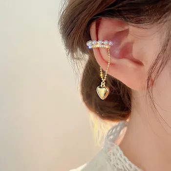 2023 coração de borla strass prateado brinco clip para mulheres meninas coreano moda estética elegante sem piercing na Cartilagem da orelha clip