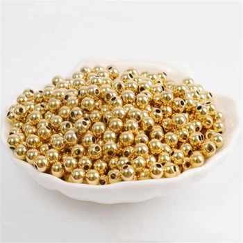 100pcs/monte da cor do ouro banhado a rodada espaçador esferas brilhantes de cobre solta pérolas para diy pulseira, colar de jóias que faz acessórios