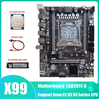 QUENTE-X99 placa-Mãe LGA2011-3 placa-Mãe do Computador Suporte ECC RAM DDR4 Com E5 2650 V3 CPU+M. 2 NVME SSD de 128 G+Cabo de conexão do Interruptor
