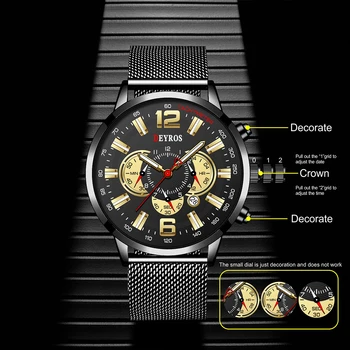 Negócios de luxo Relógios de homens de Aço Inoxidável com esteira de Malha de Quartzo Homens Relógio de Pulso Calendário Masculino Luminoso de Couro Relógio reloj hombre 1