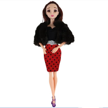Boneca de moda de Roupas Para a Boneca Barbie com Roupas Conjunto de Polca Vestido & Casaco de Pele Vestidoes 1/6 BJD Casa de bonecas Acessórios Brinquedos 1
