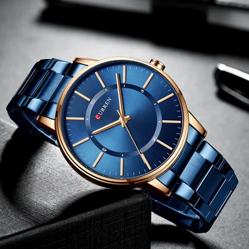 Homens Clássicos de Negócios Relógios de Quartzo de alto Luxo CURREN de Aço Inoxidável Relógio Analógico Moda Azul Preto Relógio Relógio Masculino 1