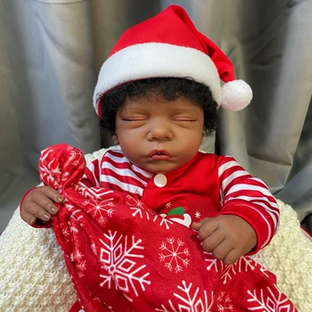 19Inch Africano-Americano de Boneca Romy Pele Escura Renascer Bebê Terminar de Recém-nascidos Com Enraizada Cabelo Brinquedo Artesanal Presente de Natal Para Meninas 1