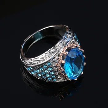 Elegantes Cores Azul Grande Pedra De Strass De Cristal Do Anel Vintage Casamento De Luxo Anéis De Noivado Boêmio Jóias Para As Mulheres Presentes 1