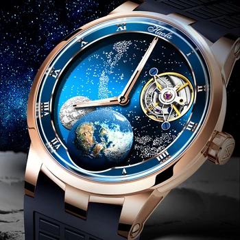 Haofa 1952 Carrossel relógios Mecânicos Para Homens Voando Safira Karrusel Estrelado Mens Watch Reserva de Energia de 80H de Moda de Luxo Azul 2