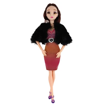 Boneca de moda de Roupas Para a Boneca Barbie com Roupas Conjunto de Polca Vestido & Casaco de Pele Vestidoes 1/6 BJD Casa de bonecas Acessórios Brinquedos 2
