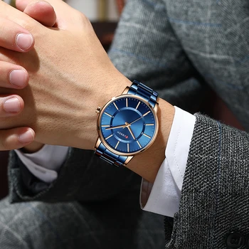 Homens Clássicos de Negócios Relógios de Quartzo de alto Luxo CURREN de Aço Inoxidável Relógio Analógico Moda Azul Preto Relógio Relógio Masculino 2