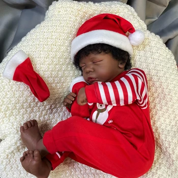 19Inch Africano-Americano de Boneca Romy Pele Escura Renascer Bebê Terminar de Recém-nascidos Com Enraizada Cabelo Brinquedo Artesanal Presente de Natal Para Meninas 2