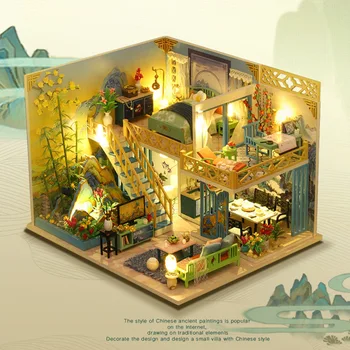 Novo Diy Kit De Casa De Bonecas Apartamento Loft De Madeira Em Miniatura Artesanato Criativo Mini Montagem De Mobiliário Para Crianças, Presente De Aniversário 3
