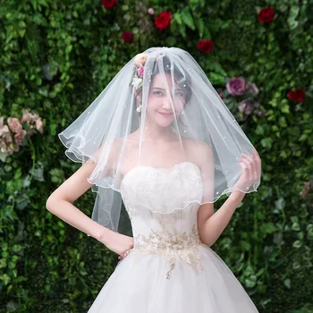 Vintage Pérolas Brancas Noiva Nupcial Blush Véus 2023 Novas Simples E Curto, As Mulheres De Véu De Noiva Velos De Noiva Casamento Acessório 3
