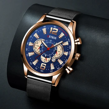 Negócios de luxo Relógios de homens de Aço Inoxidável com esteira de Malha de Quartzo Homens Relógio de Pulso Calendário Masculino Luminoso de Couro Relógio reloj hombre 3