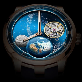 Haofa 1952 Carrossel relógios Mecânicos Para Homens Voando Safira Karrusel Estrelado Mens Watch Reserva de Energia de 80H de Moda de Luxo Azul 3