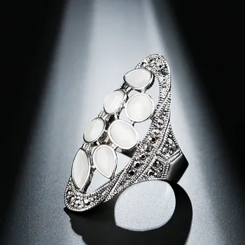 2022 Novo de Luxo Opal Ring para as Mulheres do Vintage Casamento Jóias Antigas Tibetano Prata Cinza Cristal Grande Anel de Presentes de Natal 3