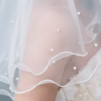 Vintage Pérolas Brancas Noiva Nupcial Blush Véus 2023 Novas Simples E Curto, As Mulheres De Véu De Noiva Velos De Noiva Casamento Acessório 4