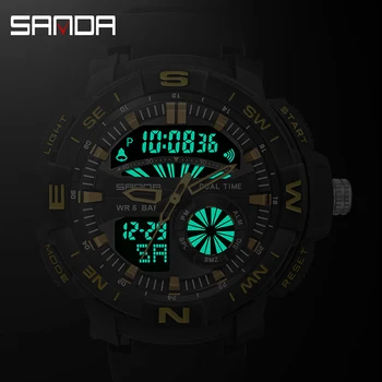 SANDA 2022 Novos Relógios Para Homens 50M à prova d'água LED Relógio Despertador Reloj Hombre Duplo Visor de relógio de Pulso do Esporte Militar Relógio de Quartzo 4