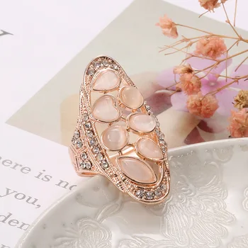 2022 Novo de Luxo Opal Ring para as Mulheres do Vintage Casamento Jóias Antigas Tibetano Prata Cinza Cristal Grande Anel de Presentes de Natal 4