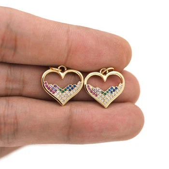 Coração de cristal Pendente de Ouro, Zirconia Cúbico Amor Jóias de Mulheres Simples AAA CZ Pedra DIY Fazer a Jóia de Suprimentos Acessórios 5