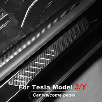 304 de Aço Inoxidável Carro de boas-Vindas do Pedal do Limite de Proteção de Patch de Shell para Tesla Modelo 3 Modelo Y 2021 a Decoração do Carro Acessórios 0