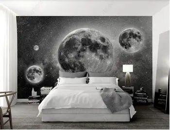 Personalizado mural de fotos em 3d papel de parede do Universo, planeta, céu estrelado preto-e-branco de decoração de casa de papel de parede para sala de estar moderna casa