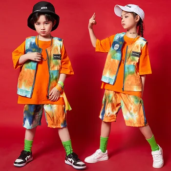 Garoto de Kpop Hip Hop Roupas Oversized T-Shirt de Impressão sem Mangas da Jaqueta de Streetwear Calções para Menina, Menino de Dança Jazz Traje de Roupas